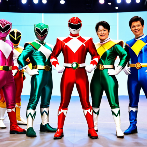 A group of adult Power Rangers fans, fully clothed in highly detailed, screen-accurate cosplay costumes. Each individual is in a distinct, vibrant Power Ranger suit, depicting various seasons from classic to modern. They are posed in a dynamic, heroic team stance within a lively fan convention hall in South Korea, with bright exhibition lights and a blurred background of other attendees. Natural body proportions, perfect anatomy, well-formed hands, correct proportions. High-resolution photography, professional studio lighting. Safe for work, appropriate content, fully clothed, family-friendly.