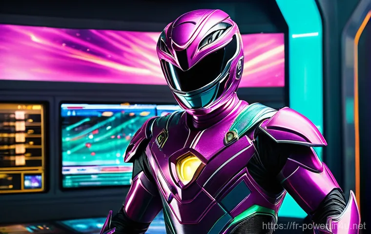 파워레인저 레인저 키트 기능 - **Prompt 1: Dynamic Morphin' Time!**
A Power Ranger, mid-transformation sequence, surrounded by ...