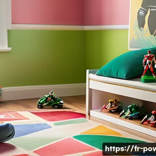 Home 7 파워레인저 인형 컬렉션 - **"A nostalgic scene of a child, around 8-10 years old, wearing a comfortable t-shirt and shorts, in...