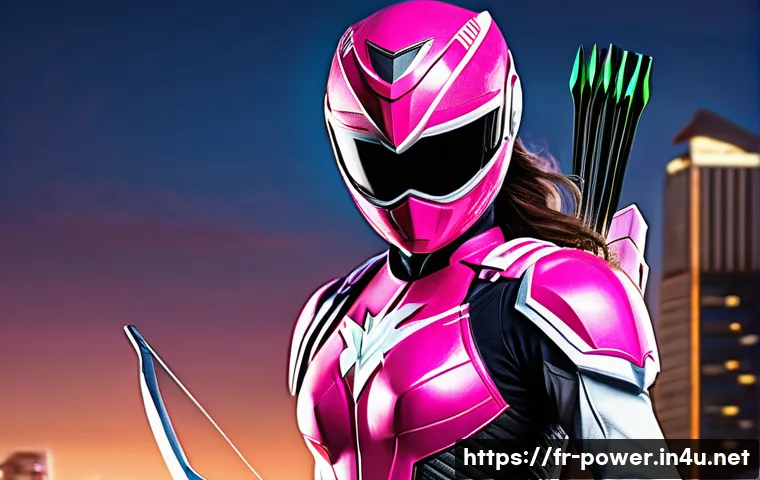 파워레인저 핑크레인저 스토리 - A dynamic portrait of the Pink Ranger from the Mighty Morphin series, depicted in her iconic bright ...